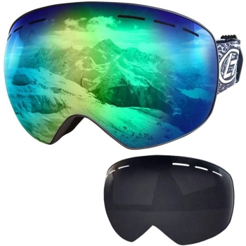 Gogle narciarskie, snowboardowe, OTG UV400 wymienne soczewk sztywny futerał [13180000407]